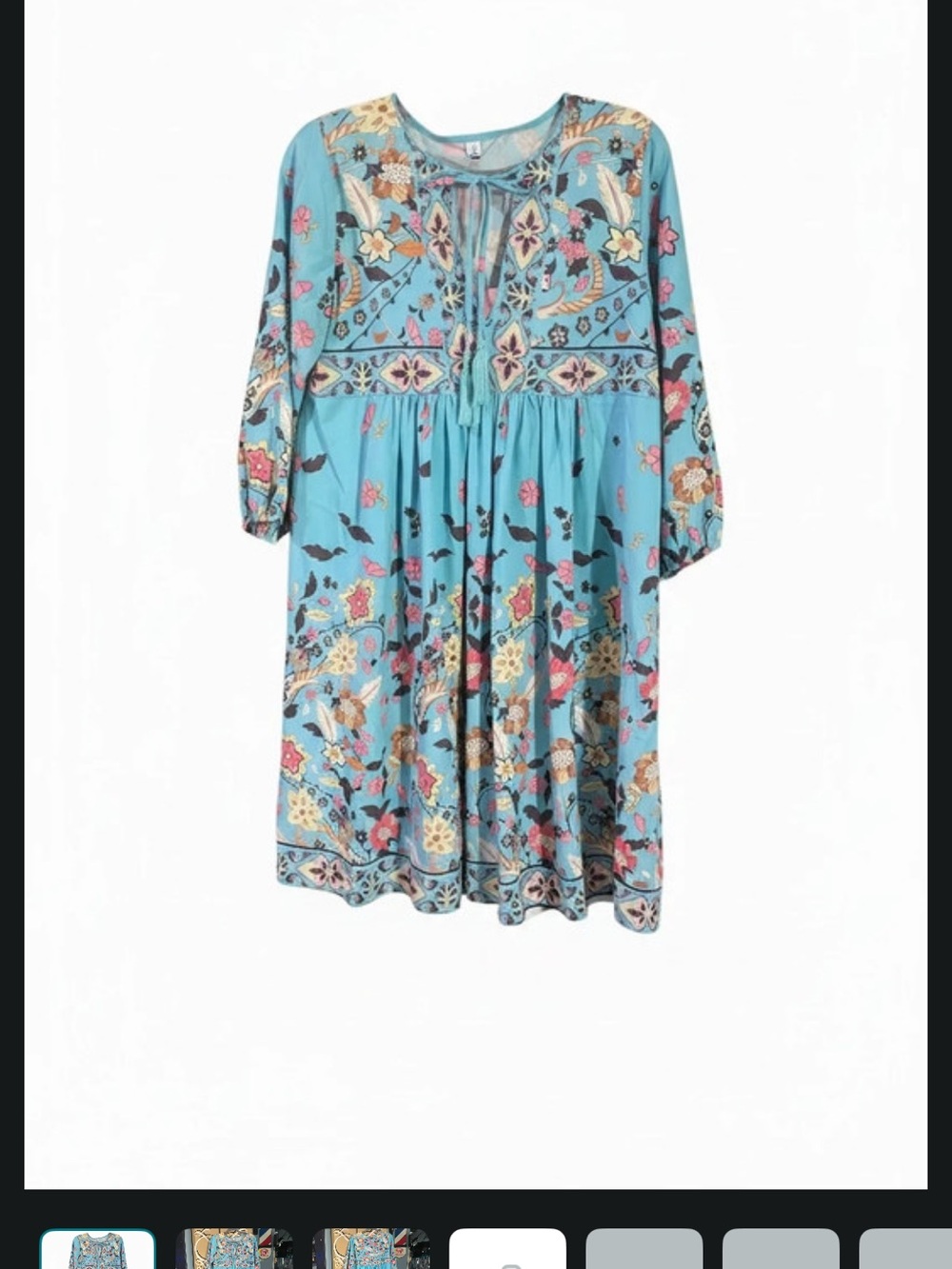 Boho Floral Midi Dress in Sky Blue with Tassel Tie